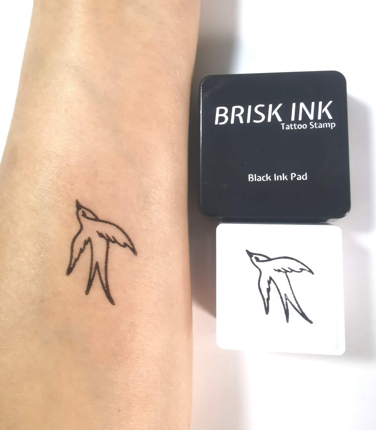 Reusable Temporary Tattoo Stamp Kit, Custom Instant Ink (3x3cm) Bird Tattoo