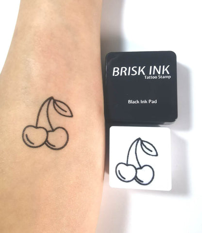 Reusable Temporary Tattoo Stamp Kit, Custom Instant Ink (3x3cm),Cherry Tattoo